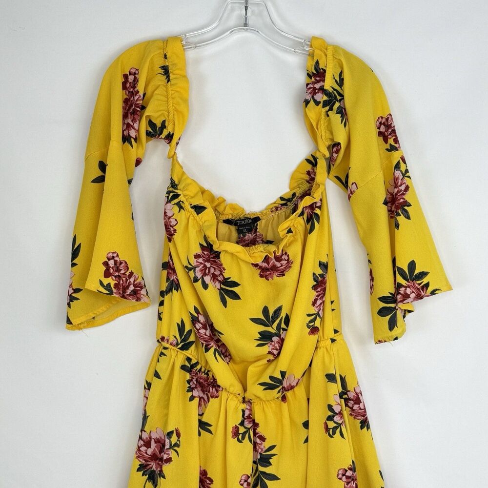 Toxik3‎ Yellow Floral Off The Shoulder Long Sleeve Romper Size XL - Picture 9 of 16
